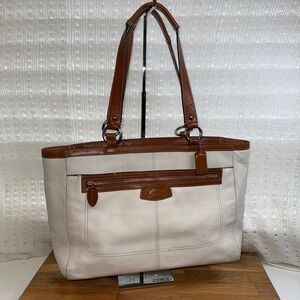 Coach Penelope Heritage Stripe Tan Leather Satchel Handbag F14684